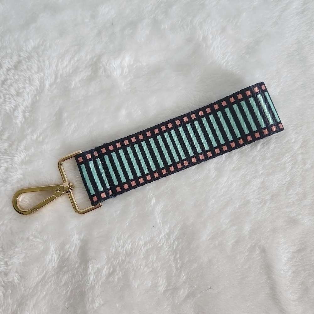 Tartan Twine Detachable Black Aqua Tan Striped Wristlet Strap NWT
